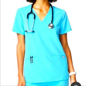 Figs Women’s Neon Blue Casma - Three-Pocket Scrub Top- M-